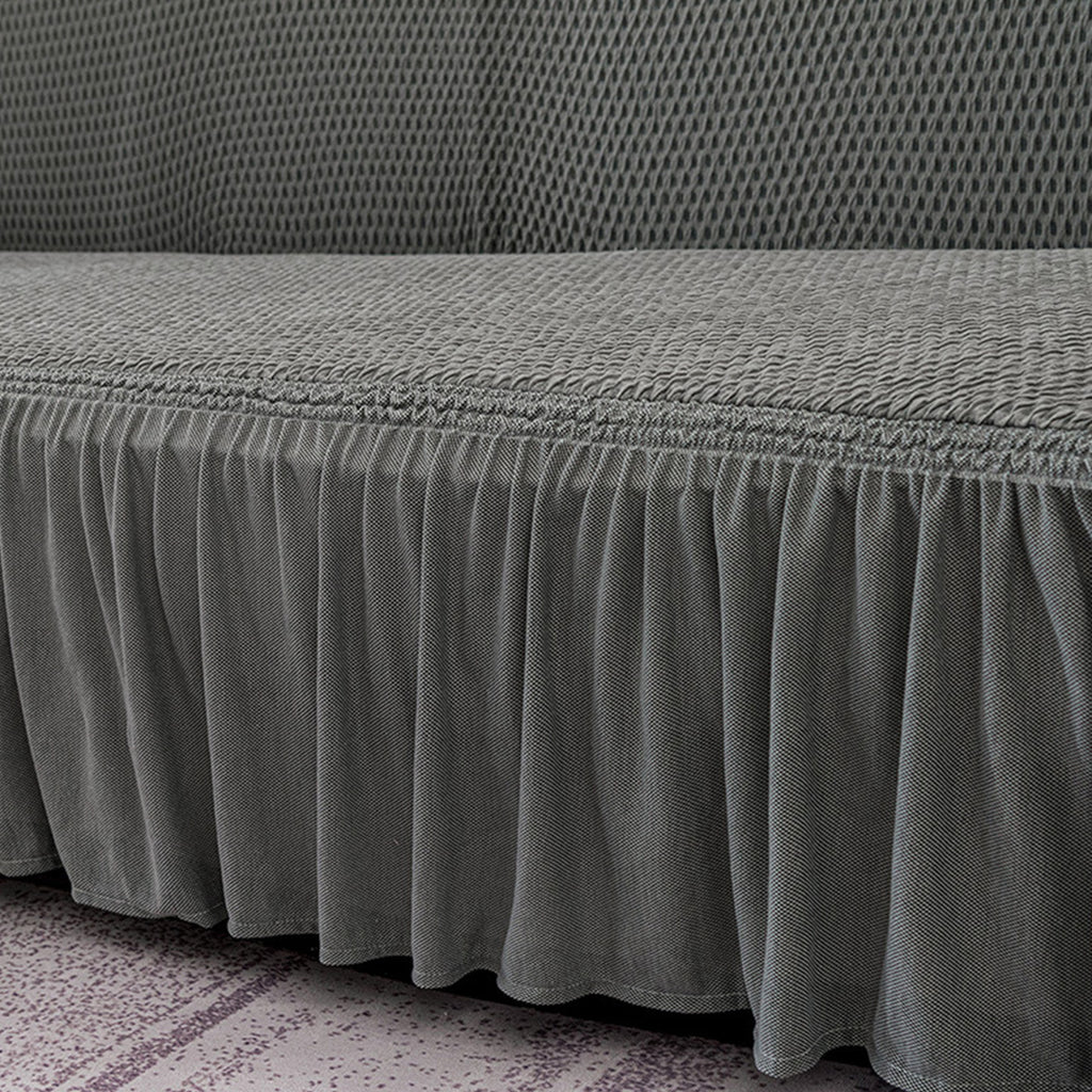 Grey Colored 3- Seater Sofa Cover with Ruffled Skirt
