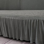 Grey Colored 3- Seater Sofa Cover with Ruffled Skirt
