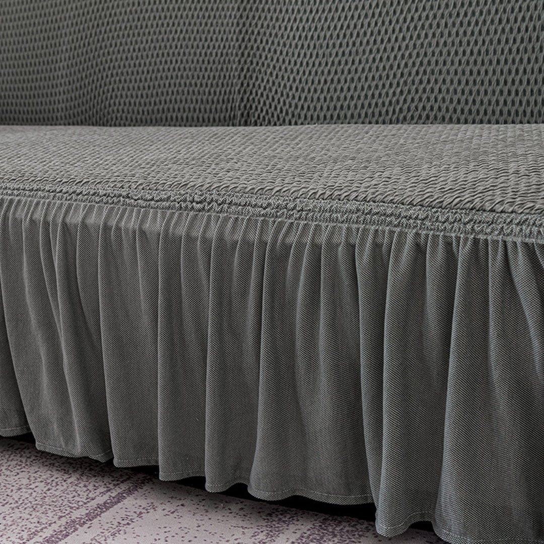 Grey Colored 3- Seater Sofa Cover with Ruffled Skirt