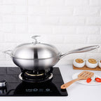 18/10 Stainless Steel 34cm Frying Pan Skillet with Helper Handle and Lid