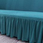 Blue Colored 3- Seater Sofa Cover with Ruffled Skirt
