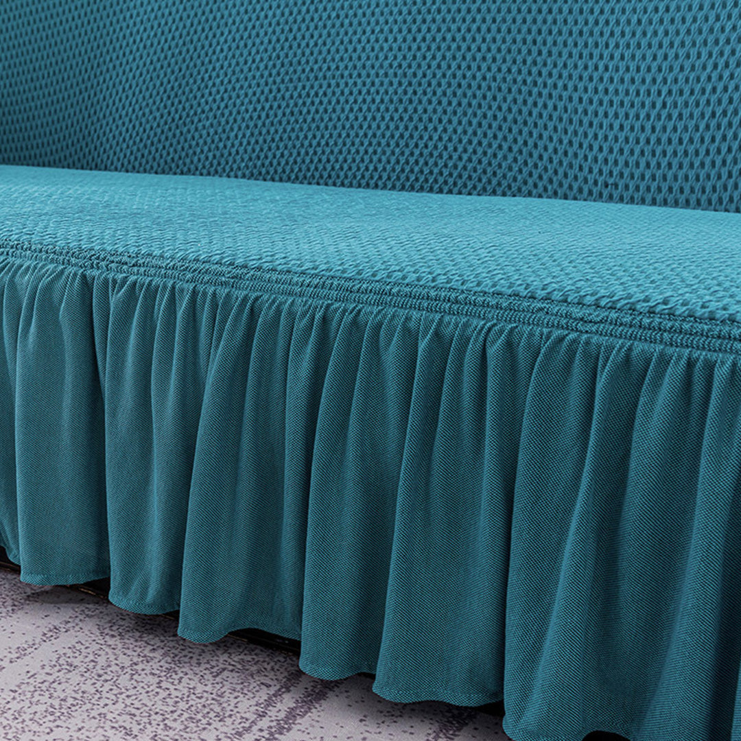 Blue Colored 3- Seater Sofa Cover with Ruffled Skirt