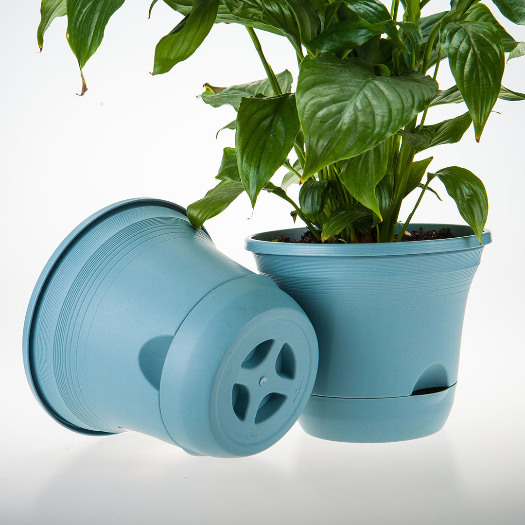 Blue Plastic Plant Self Watering Indoor Outdoor Plant Pot Set of 2