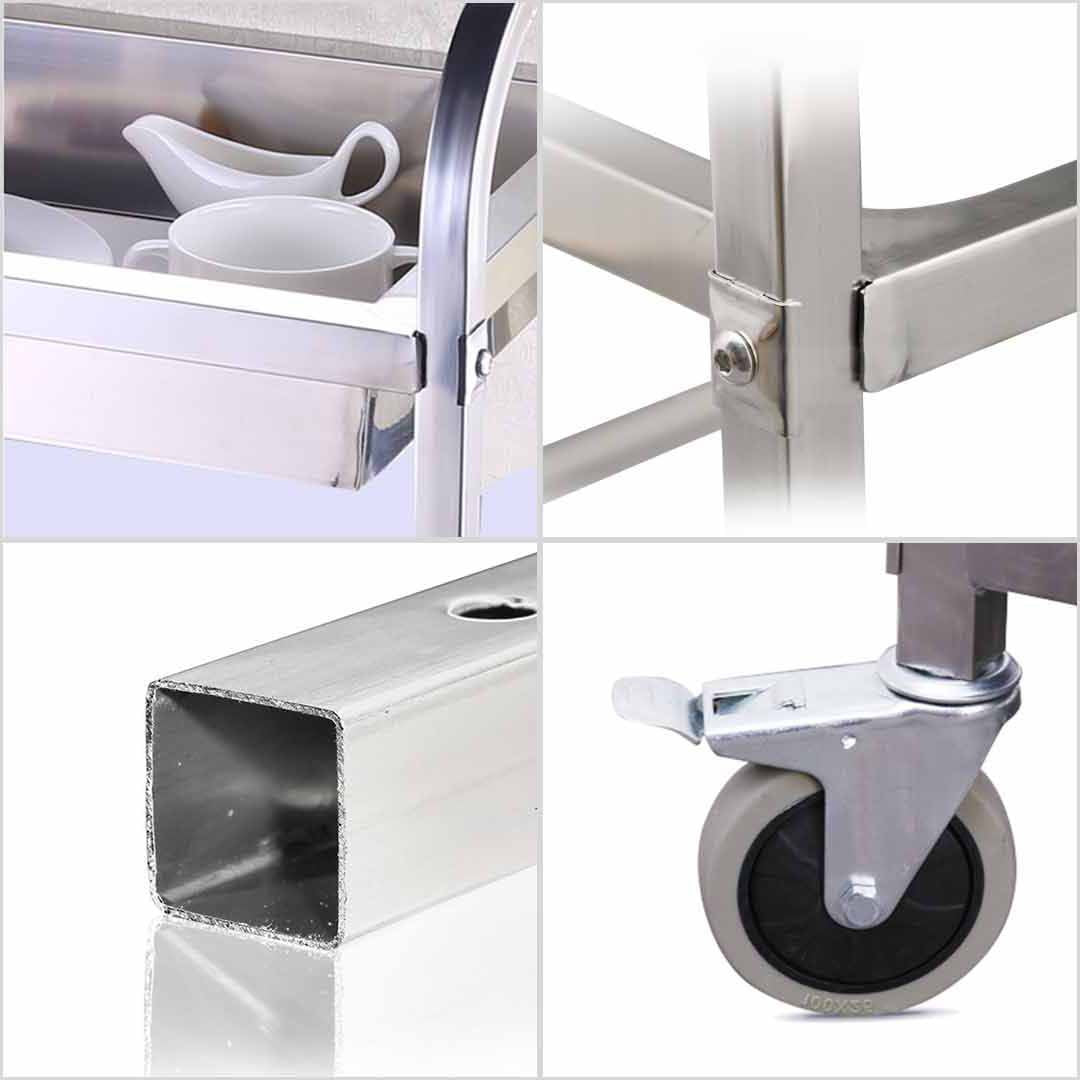 2 Tier Stainless Steel Utility Cart 75×40×83cm Small