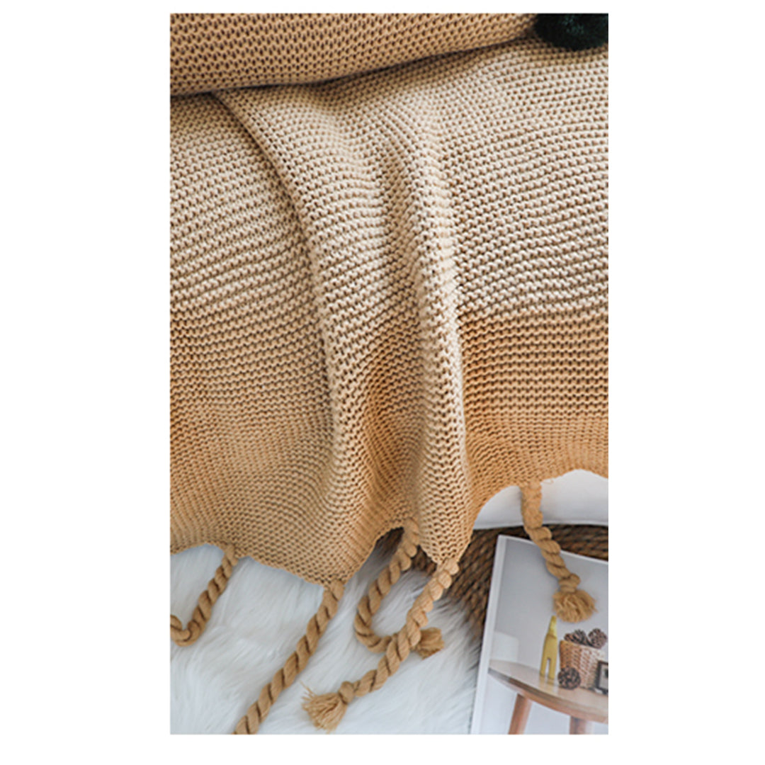 Coffee Tassel Fringe Knitted Throw Blanket