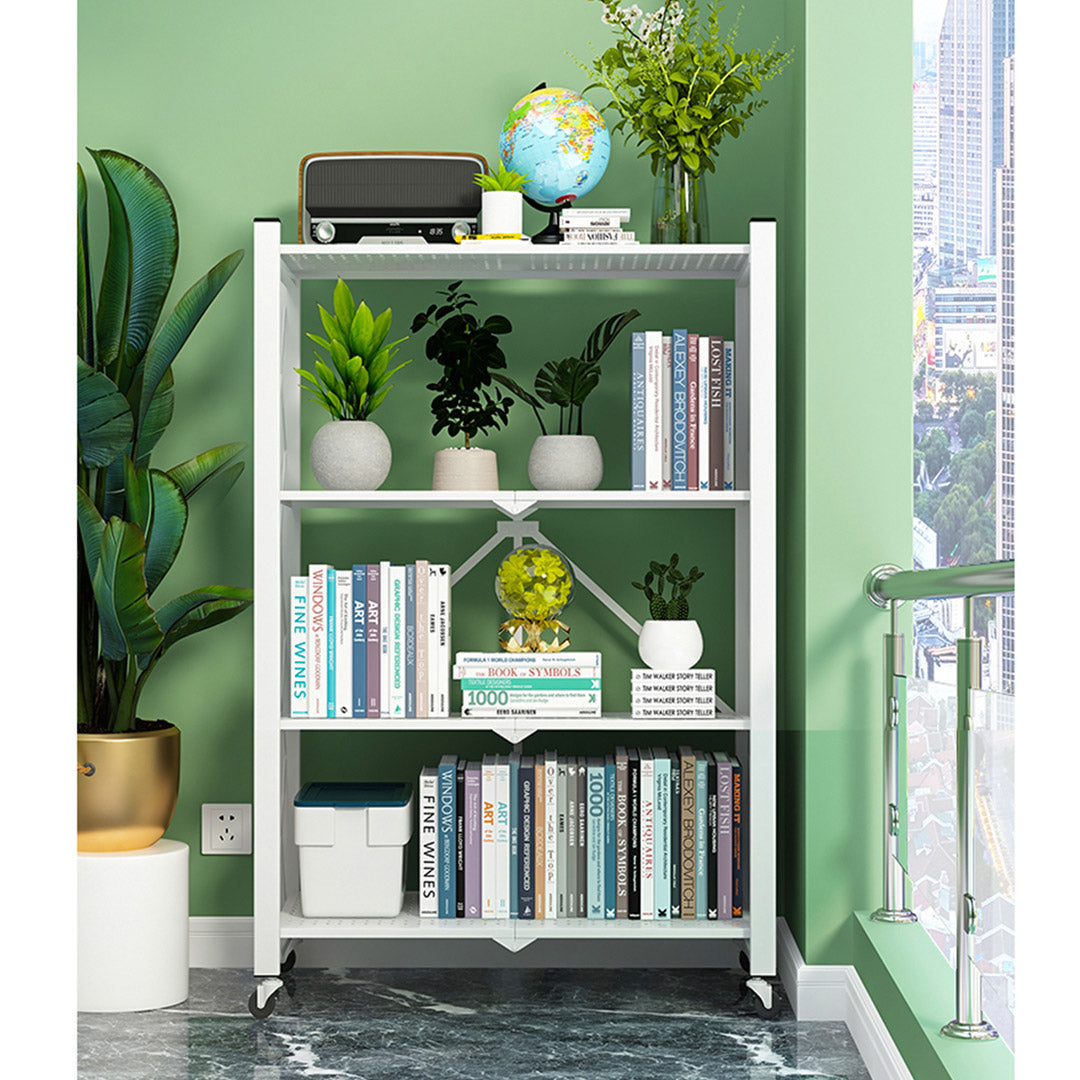 4 Tier White Foldable Display Stand with Wheels