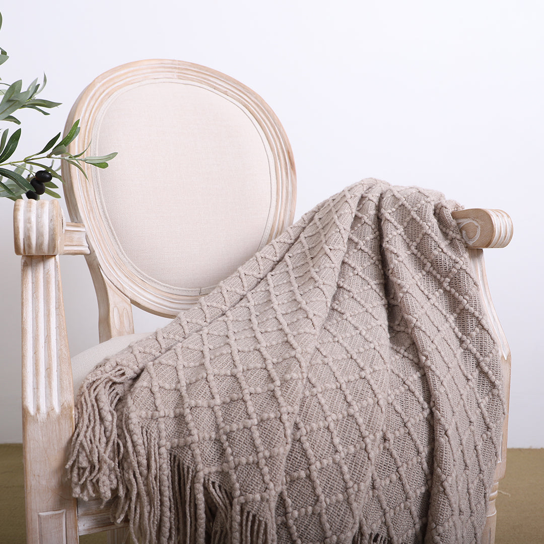 Coffee Diamond Pattern Throw Blanket