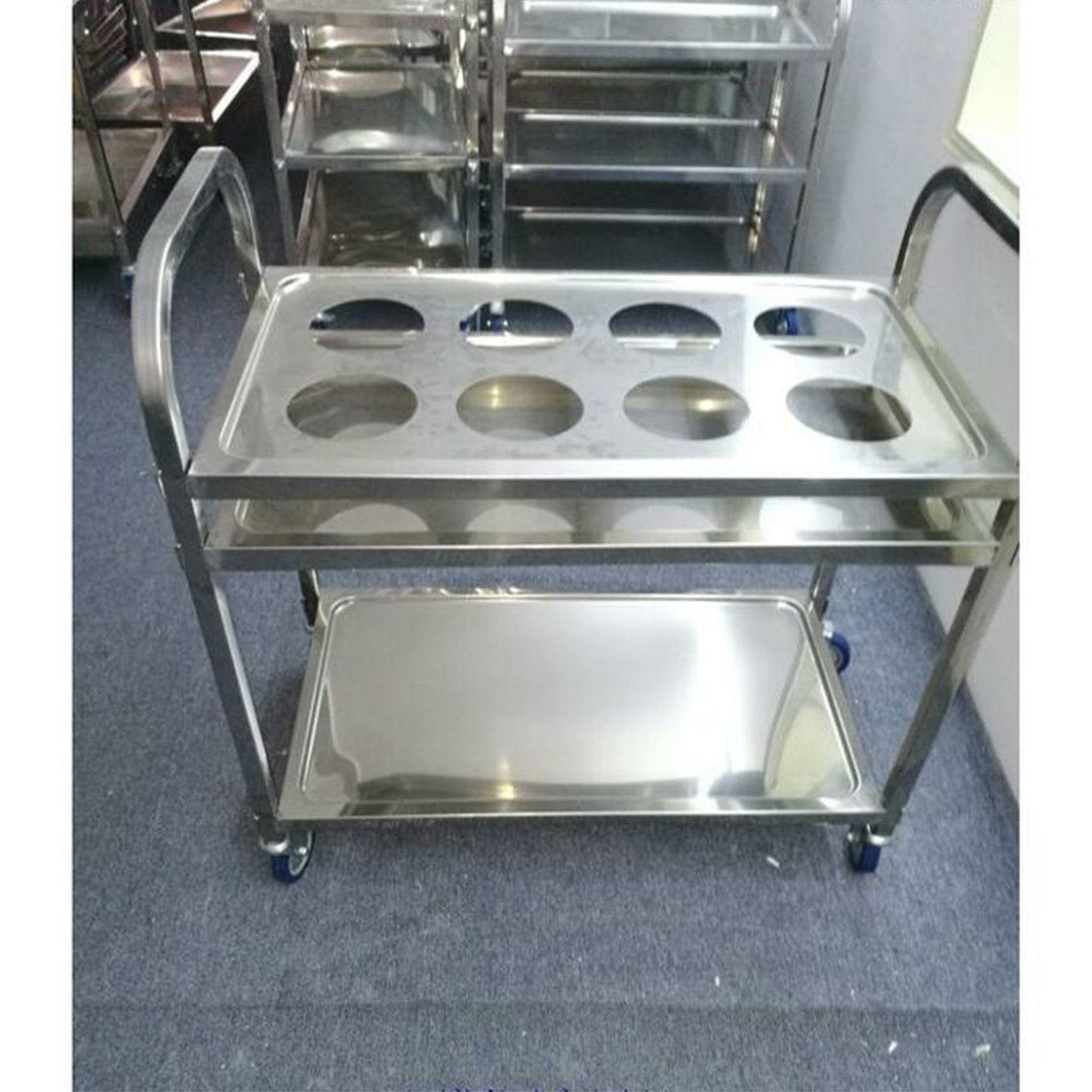 2 Tier Stainless Steel 8 Compartment Kitchen Trolley