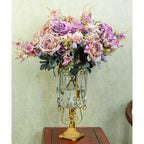 European Clear Glass Flower Vase with Gold Metal Pattern