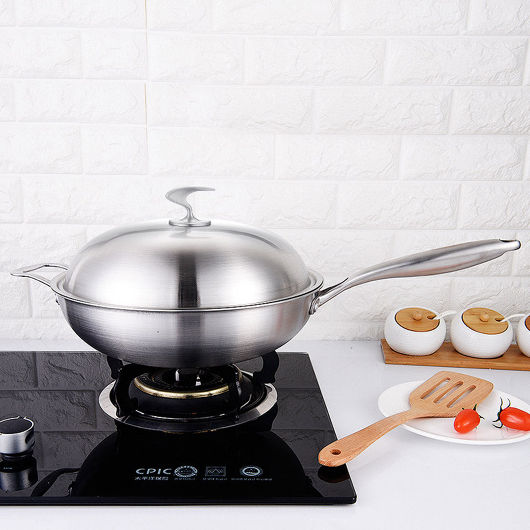 18/10 Stainless Steel 36cm Frying Pan Skillet with Helper Handle and Lid
