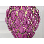 67cm Purple Glass Floor Vase and 12pcs Dark Pink Artificial Flower Set