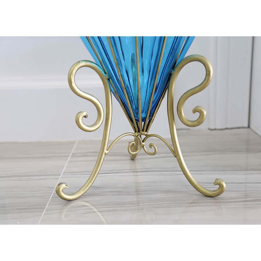 67cm Green Glass Floor Vase with Metal Stand