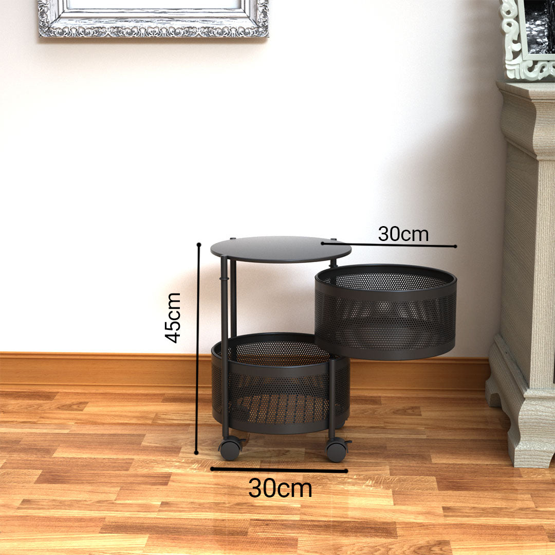 2 Tier Steel Round Rotating Kitchen Cart
