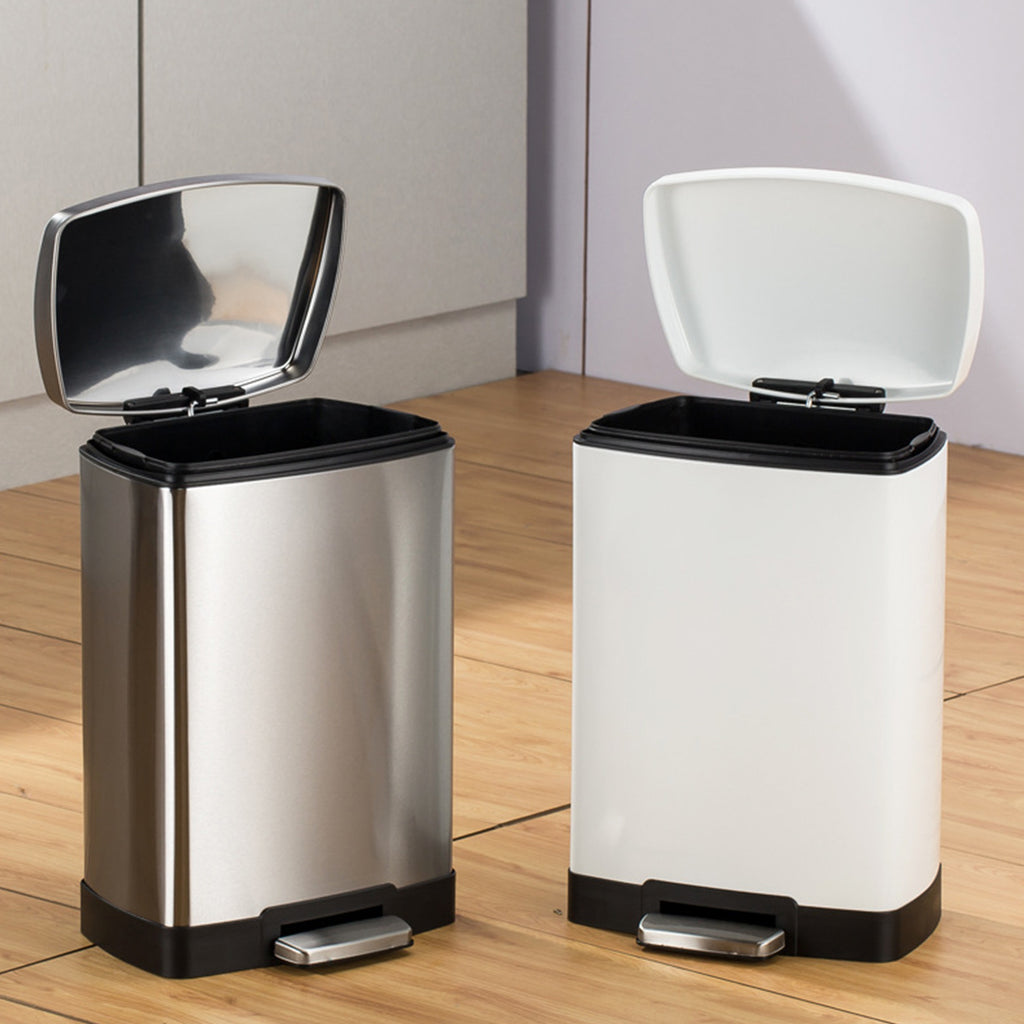Rectangular 12L Stainless Steel Foot Pedal Recycling Bin for Garbage Silver