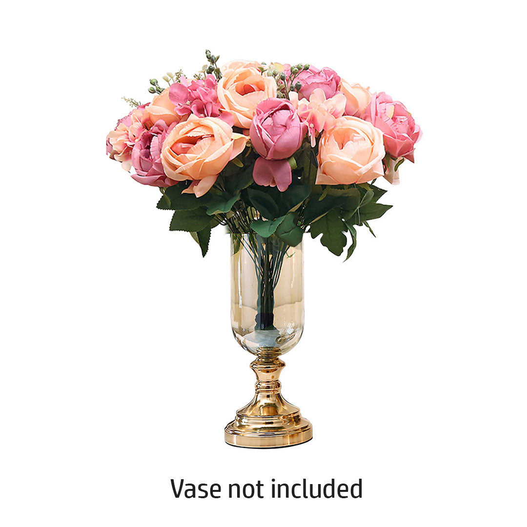 3pcs Artificial Silk with 15 Heads Rose Pink