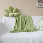 Green Acrylic Knitted Throw Blanket