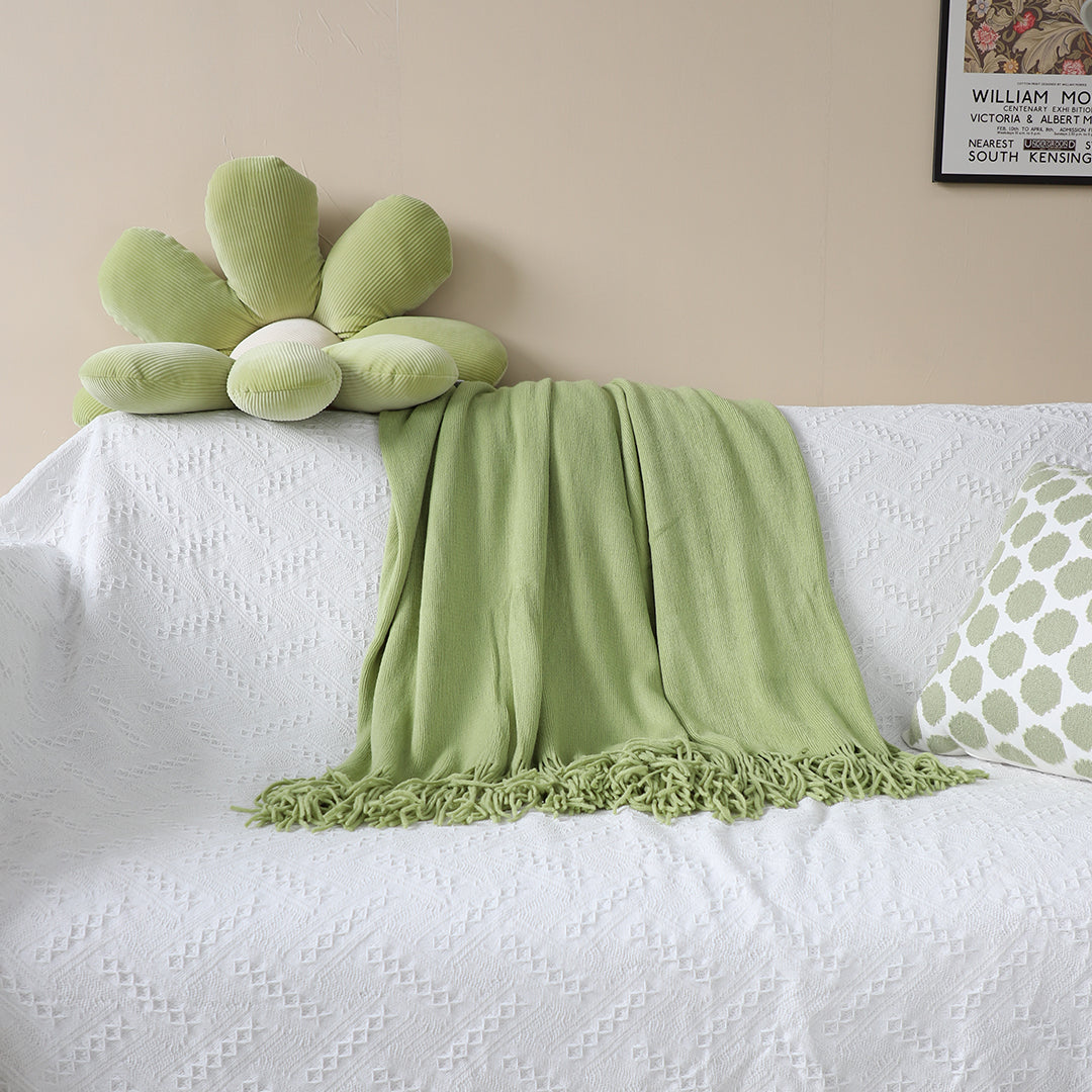 Green Acrylic Knitted Throw Blanket