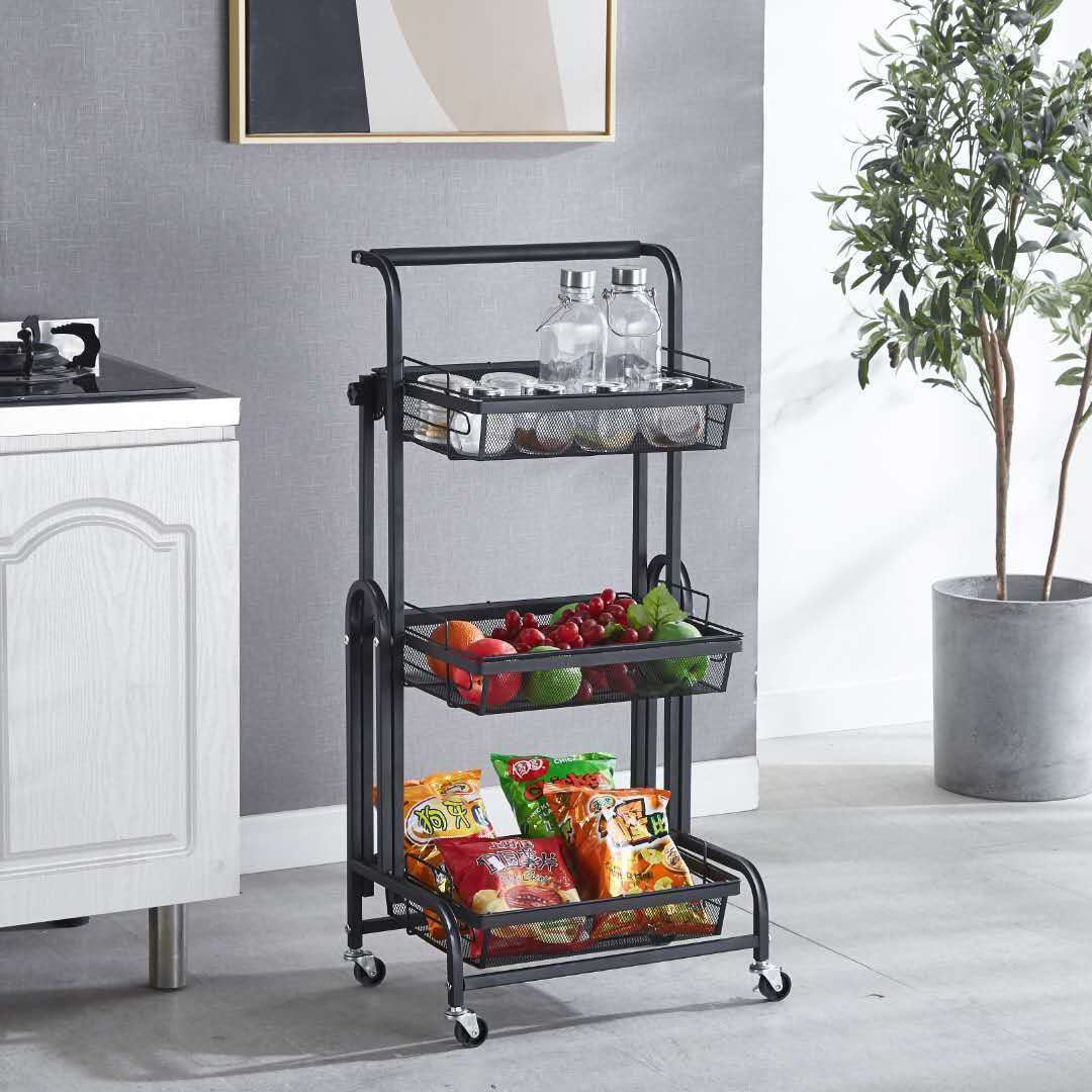 3 Tier Steel Black Adjustable Kitchen Cart