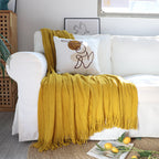 Mustard Textured Knitted Throw Blanket