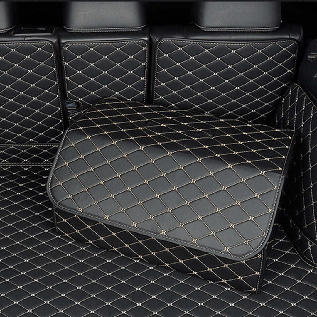 Leather Car Boot Foldable Trunk Cargo Organizer Box Black/Gold Stitch Large