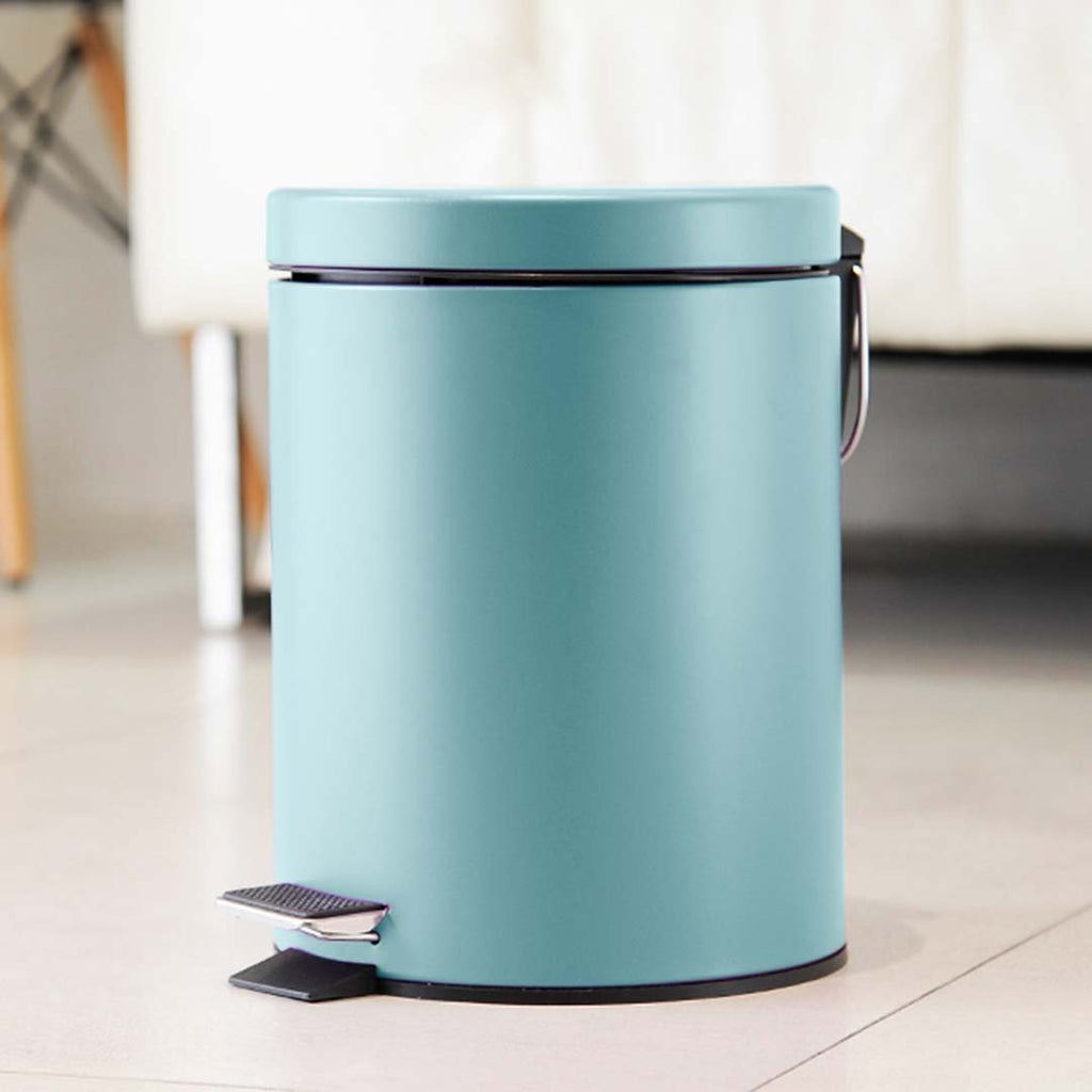 Foot Pedal Stainless Steel Trash Bin Round 12L Blue
