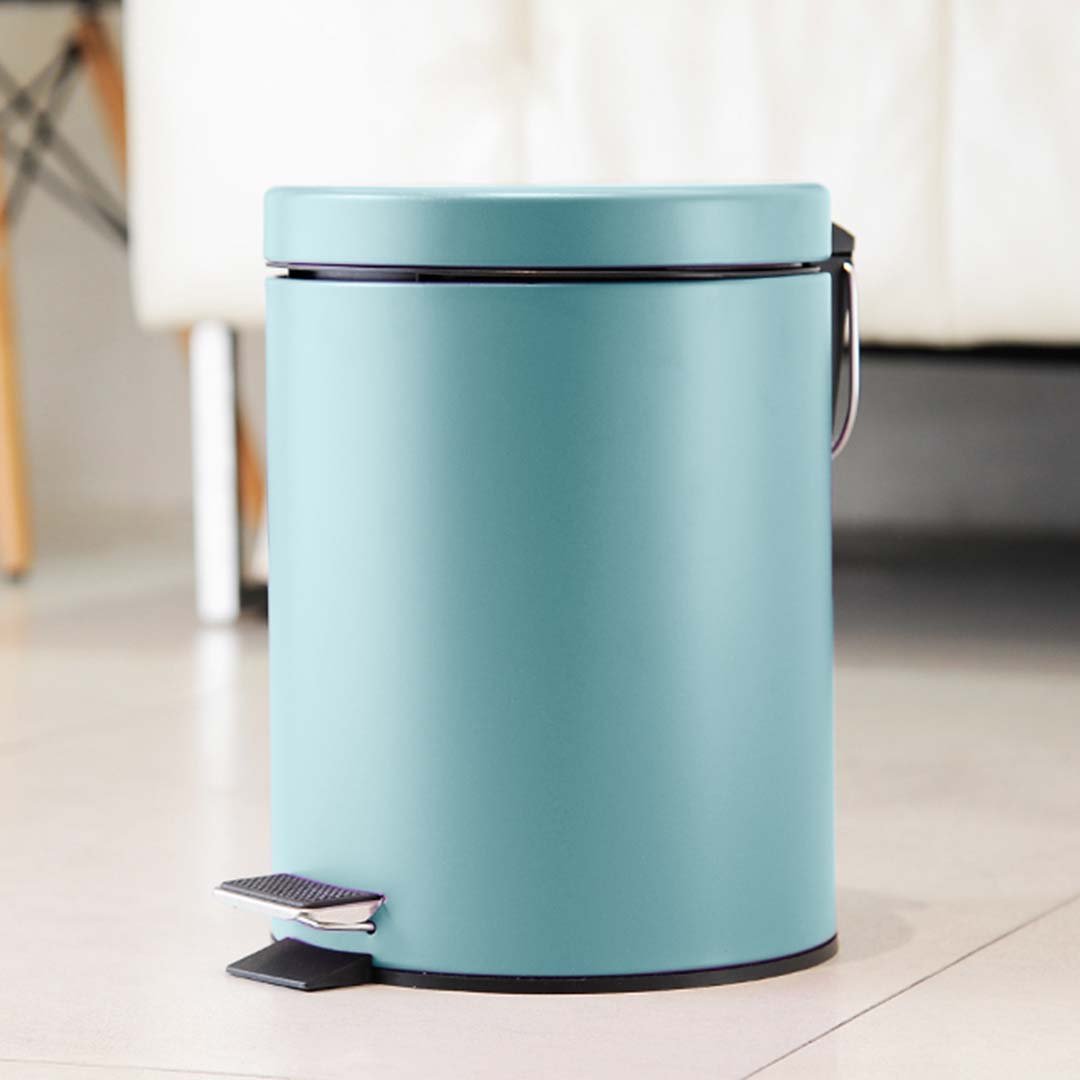 Foot Pedal Stainless Steel Trash Bin Round 12L Blue