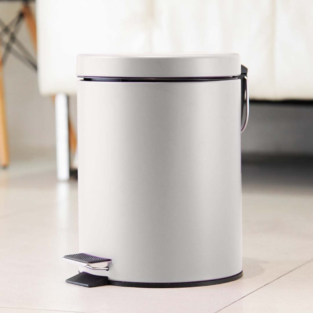 Foot Pedal Stainless Steel Trash Bin Round 7L White