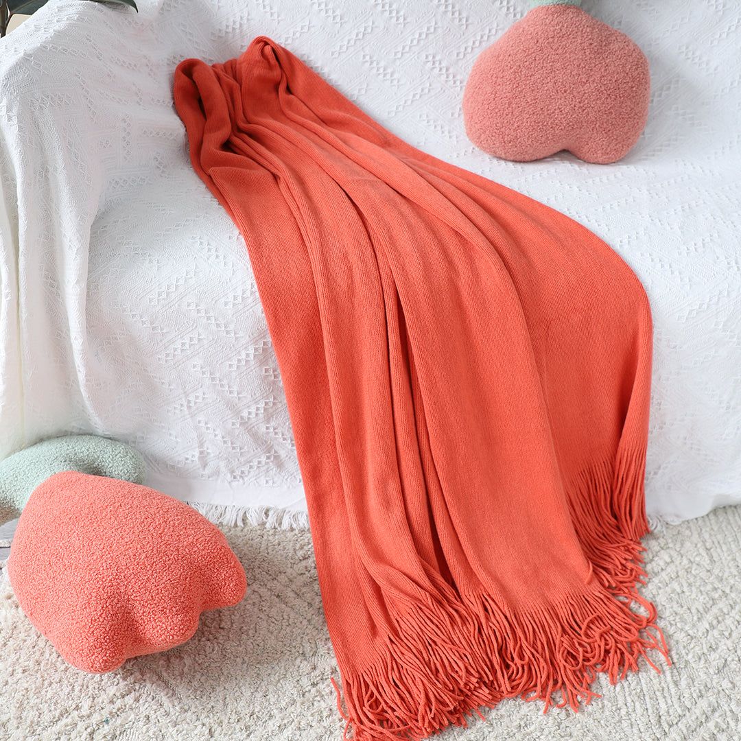 Orange Acrylic Knit Throw Blanket