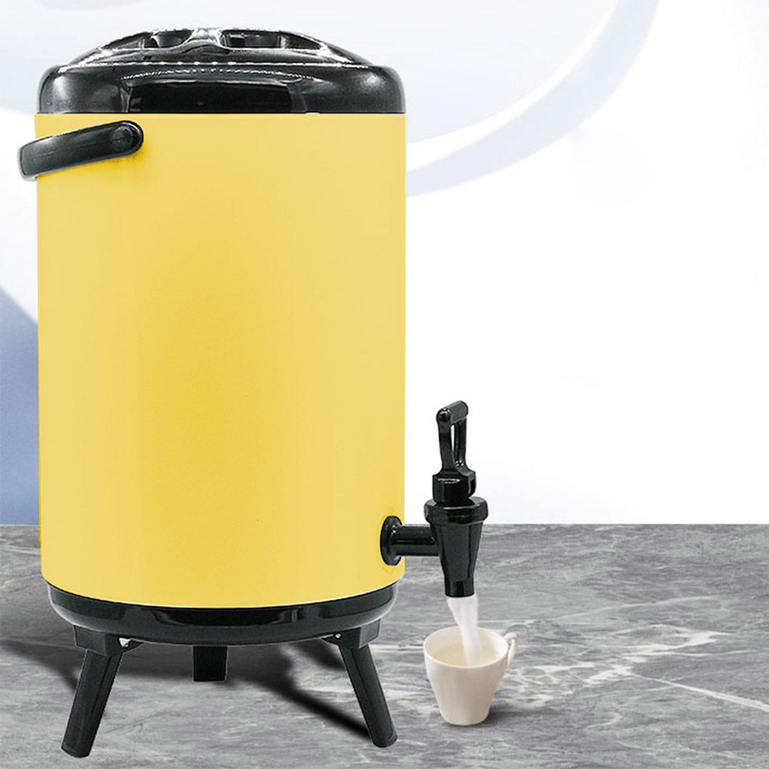 10L Stainless Steel Milk Tea Barrel with Faucet Yellow