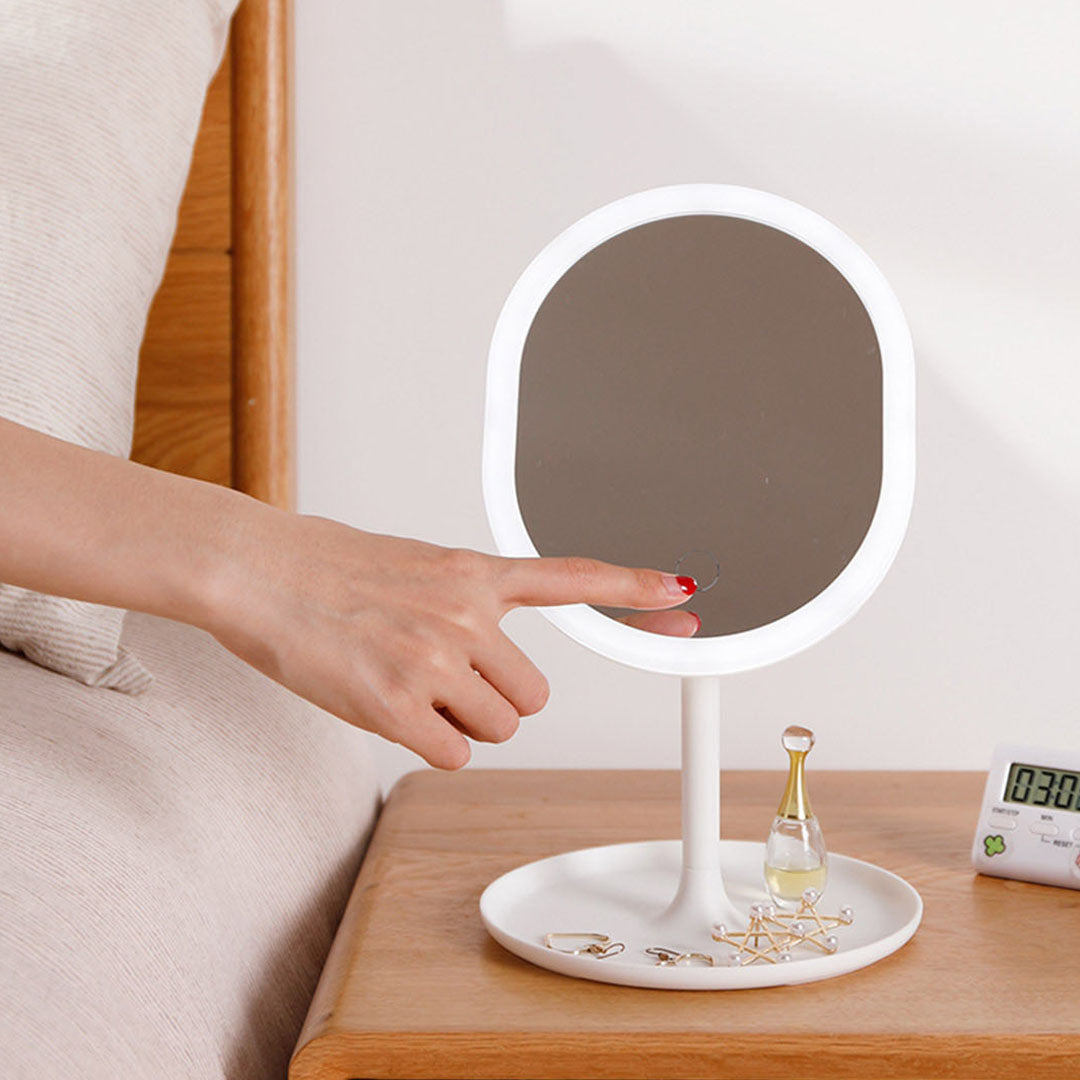 Transparent Cosmetic Storage Skincare Organiser with White LED Light Tabletop Mirror Set