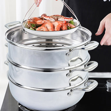 3 Tier 32cm Stainless Steel Food Steamer with Glass Lid