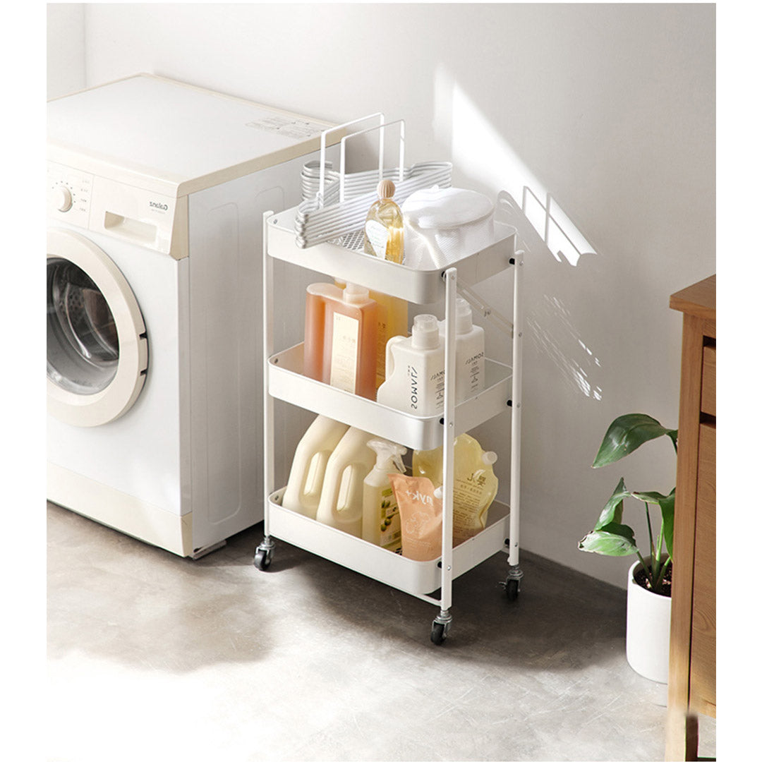 3 Tier Steel White Foldable Kitchen Cart