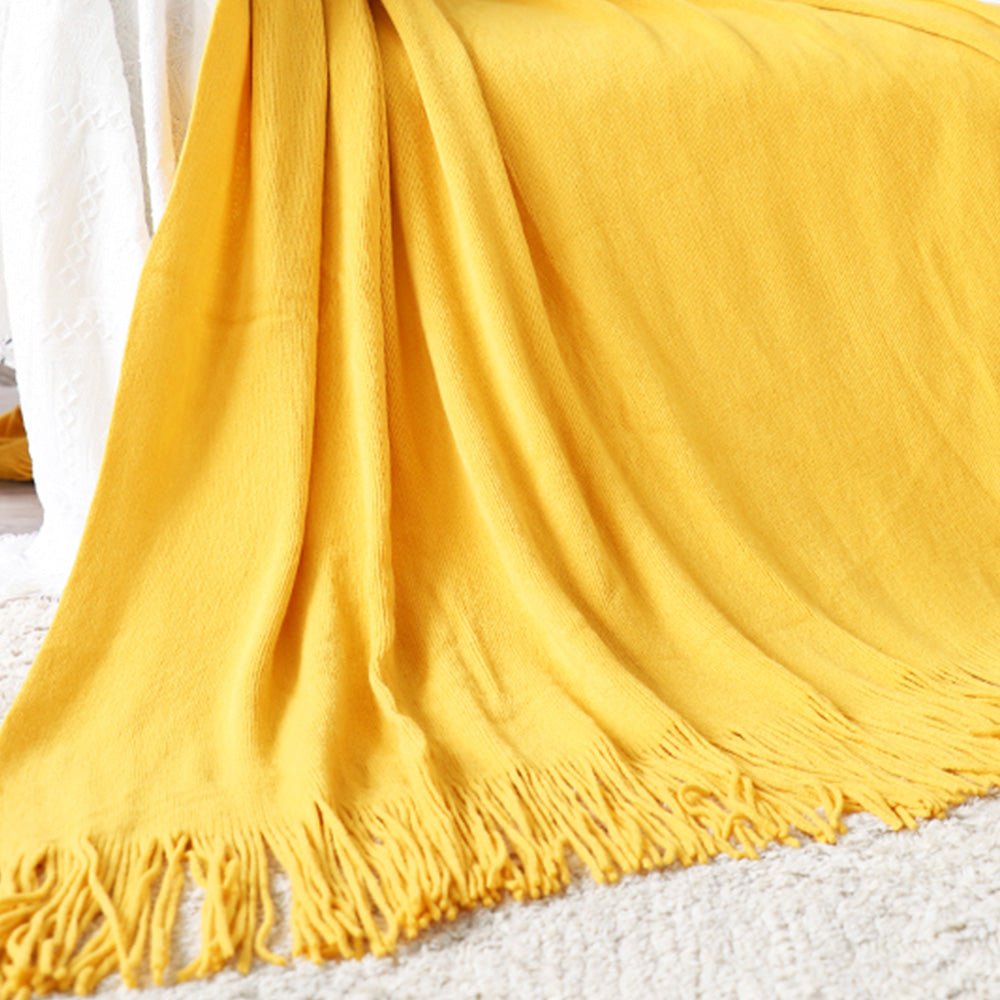 Yellow Acrylic Knitted Throw Blanket