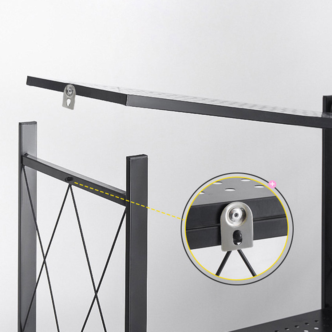 3 Tier Foldable Kitchen Shelves with Wheels Black