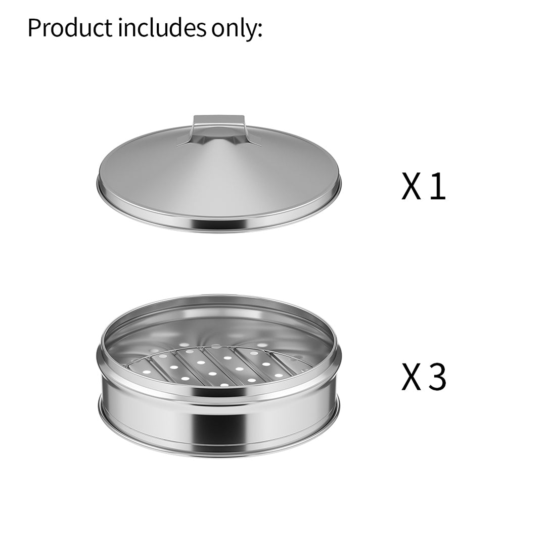 3 Tier Stainless Steel Steamers With Lid 28cm