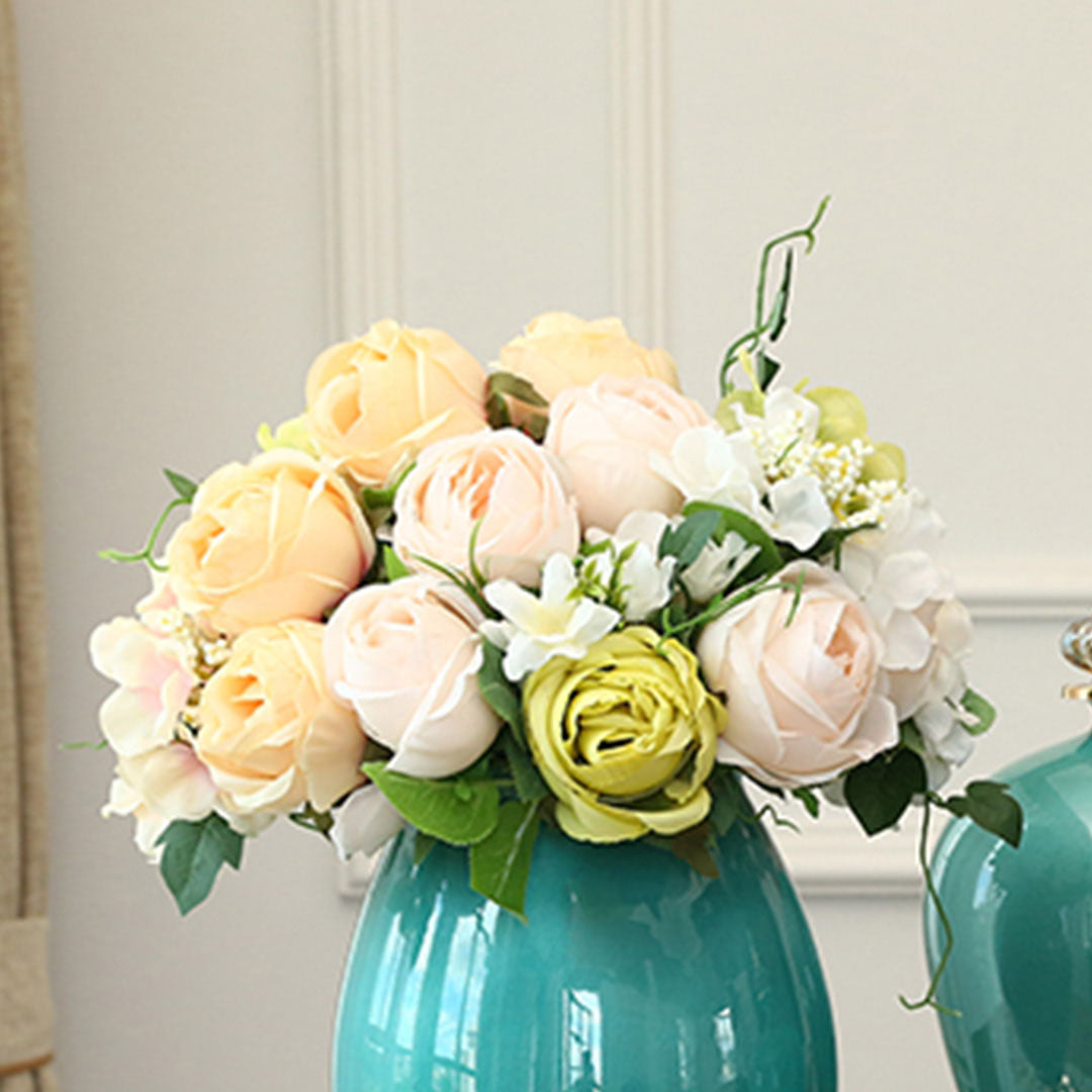 3pcs Artificial Silk with 15 Heads Rose White