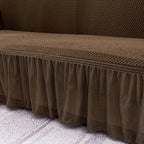 Coffee Colored 3- Seater Sofa Cover with Ruffled Skirt