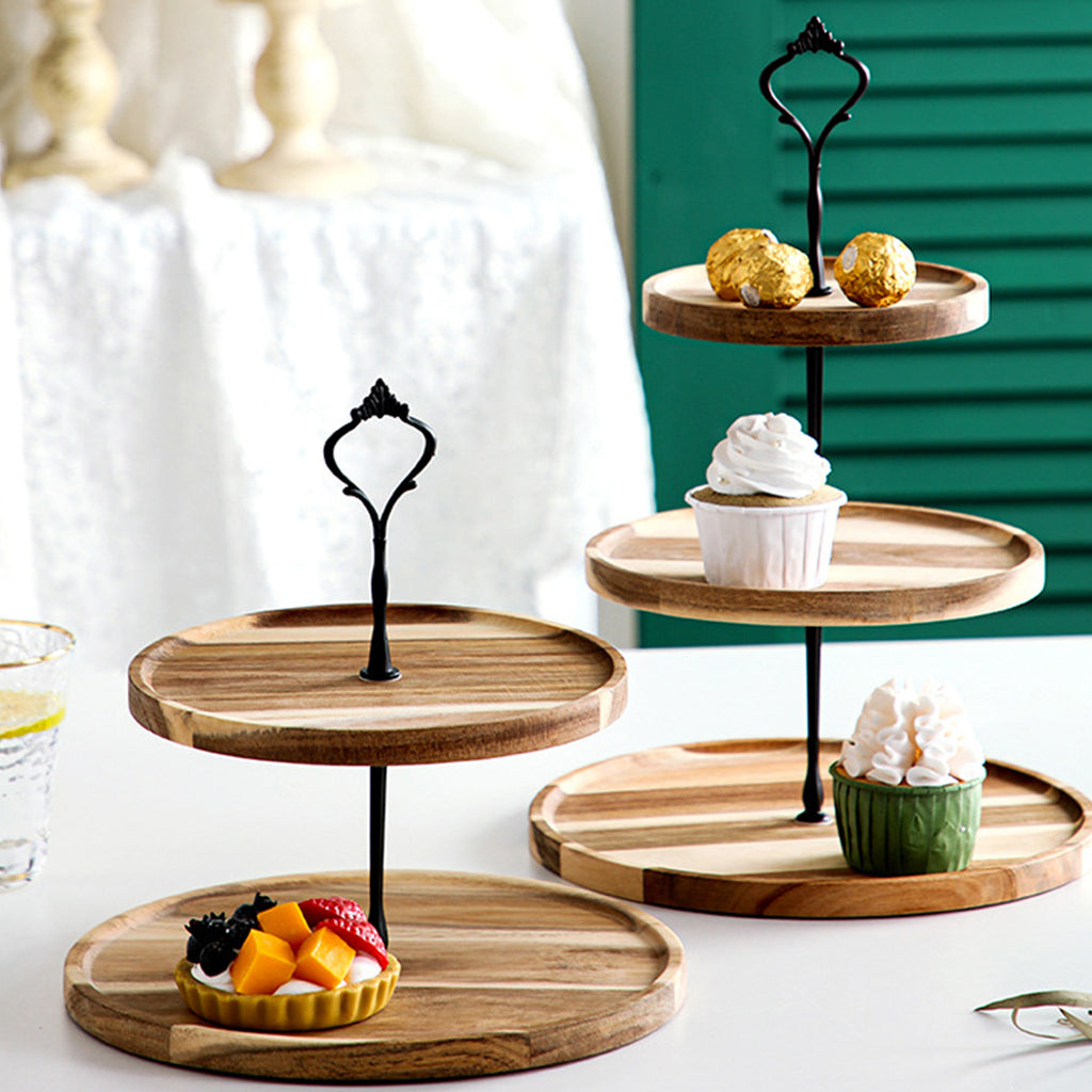 20cm 2 Tier  Brown Round Wooden Acacia board