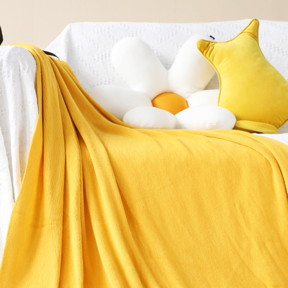 Yellow Acrylic Knitted Throw Blanket