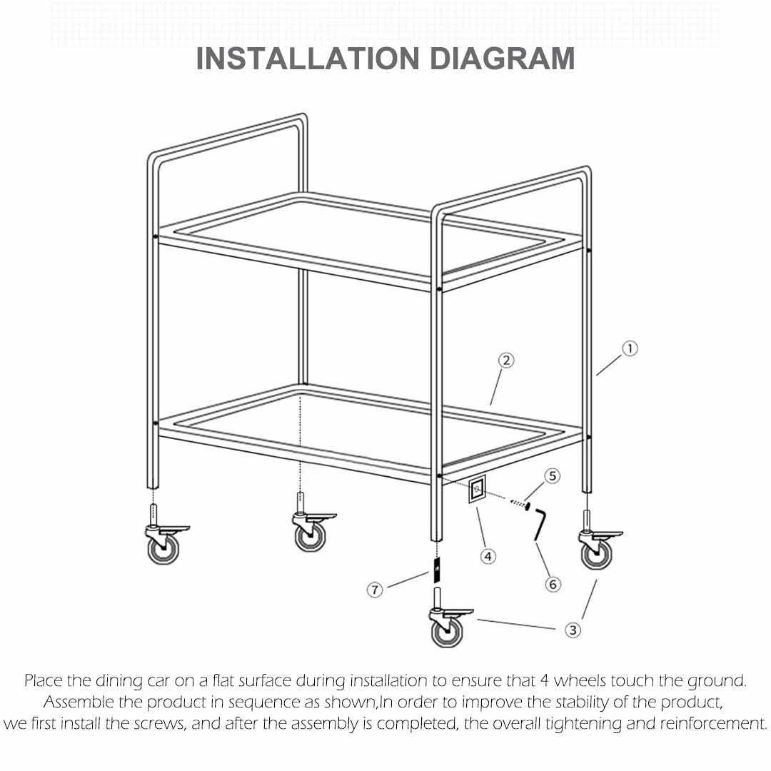 2 Tier Stainless Steel Utility Cart Round 85x45x90cm Medium