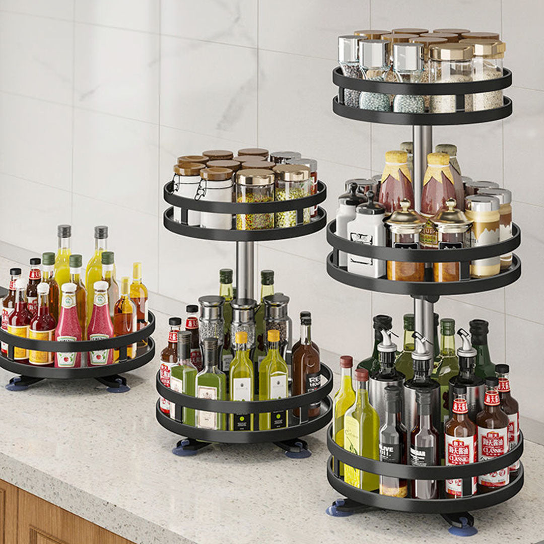 3 Tier Black Round Multi-Function Kitchen Seasoning Organiser Shelf