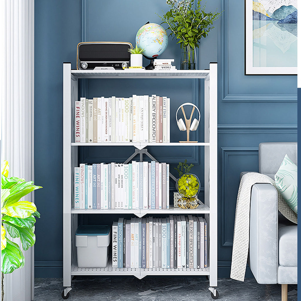 4 Tier White Foldable Display Stand with Wheels