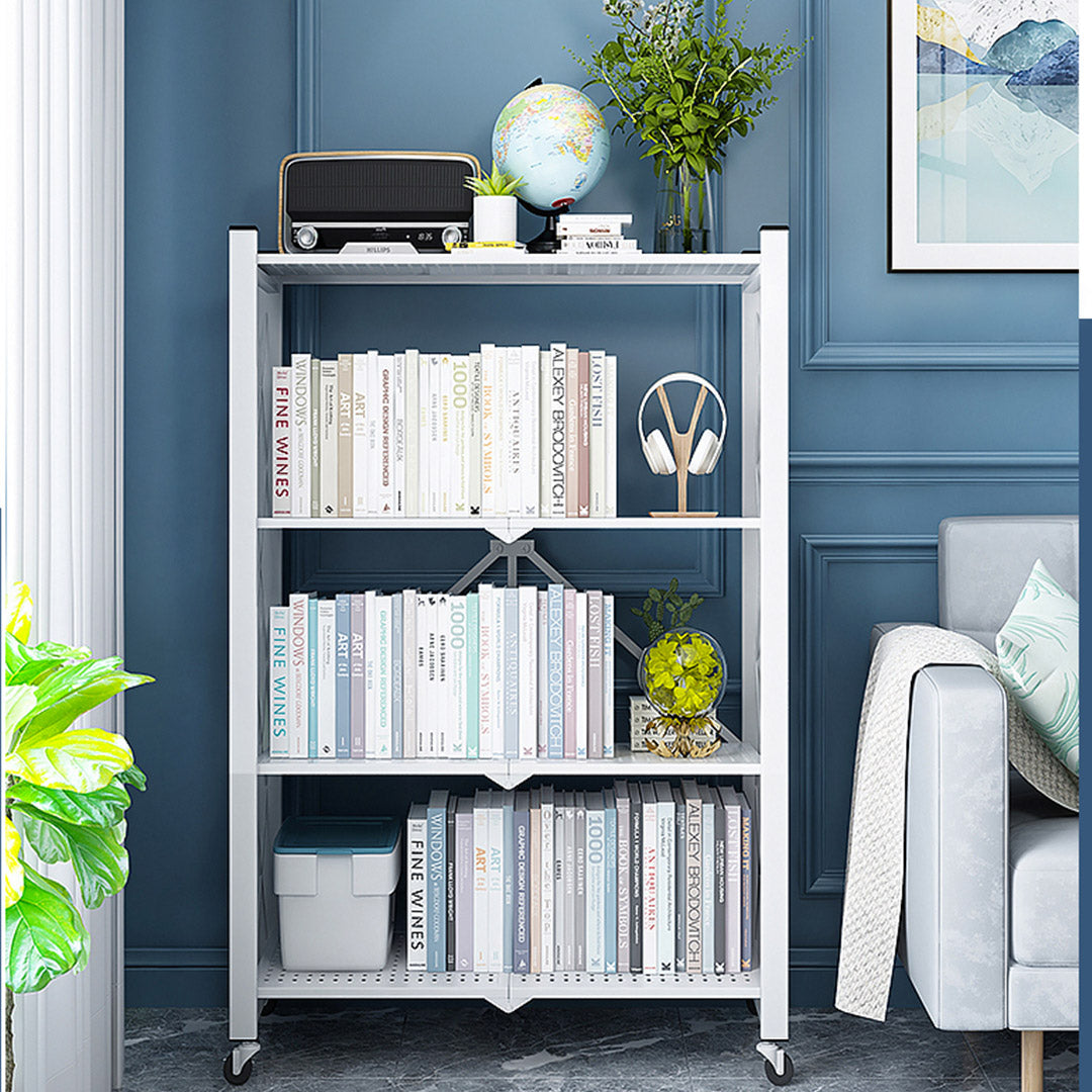 4 Tier White Foldable Display Stand with Wheels