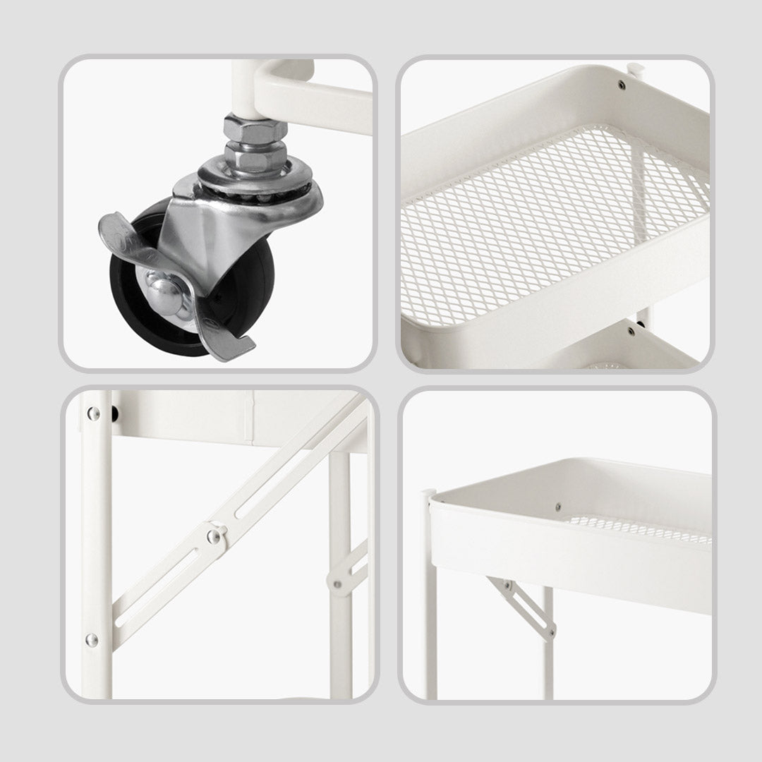 3 Tier Steel White Foldable Kitchen Cart