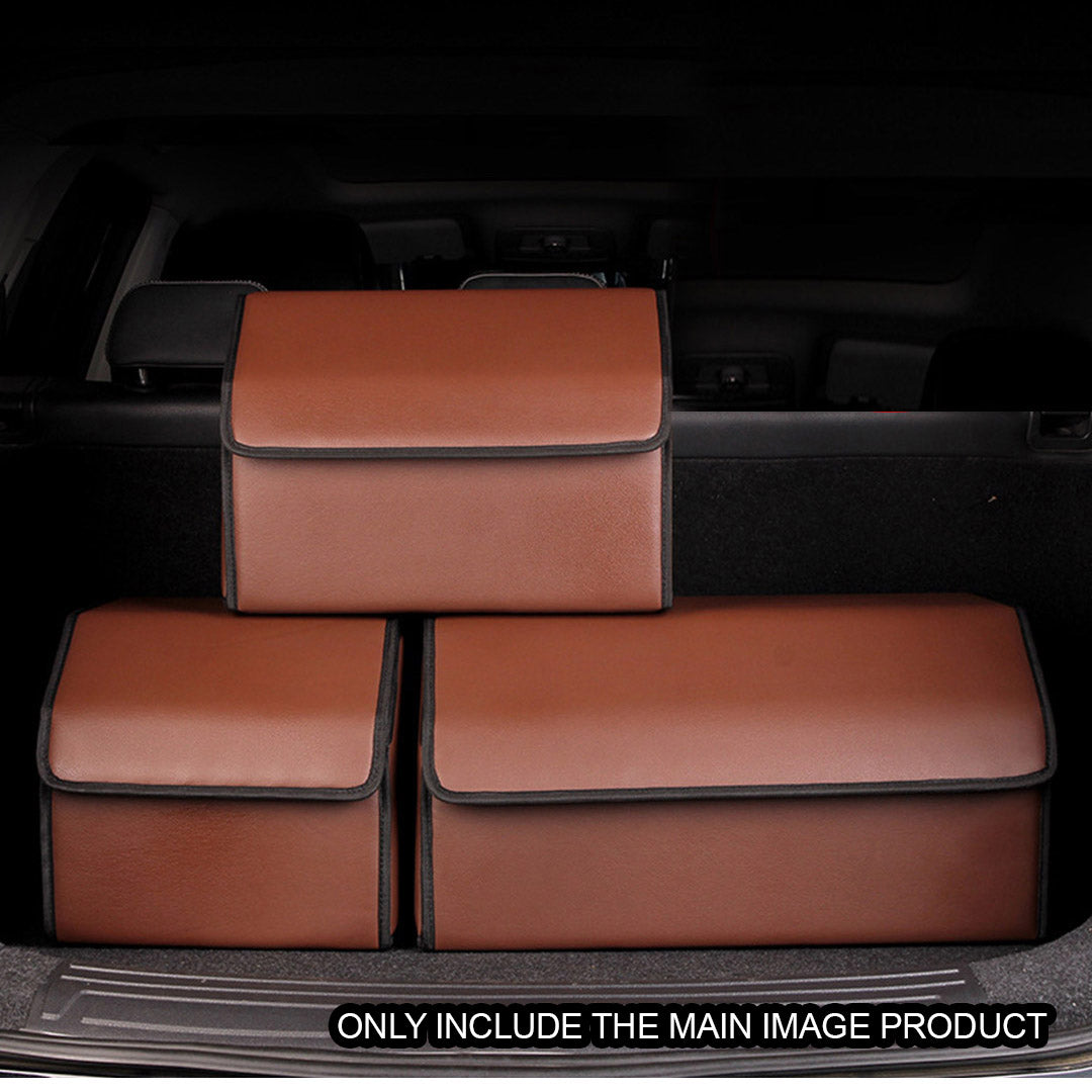 Leather Car Boot Foldable Trunk Cargo Organizer Box Coffee Small