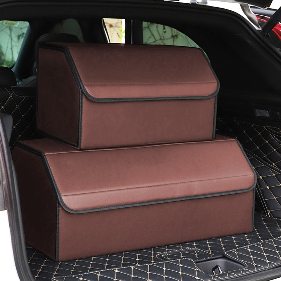 Leather Car Boot Foldable Trunk Cargo Organizer Box Coffee Large