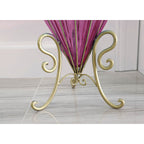 67cm Purple Glass Floor Vase and 12pcs Dark Pink Artificial Flower Set