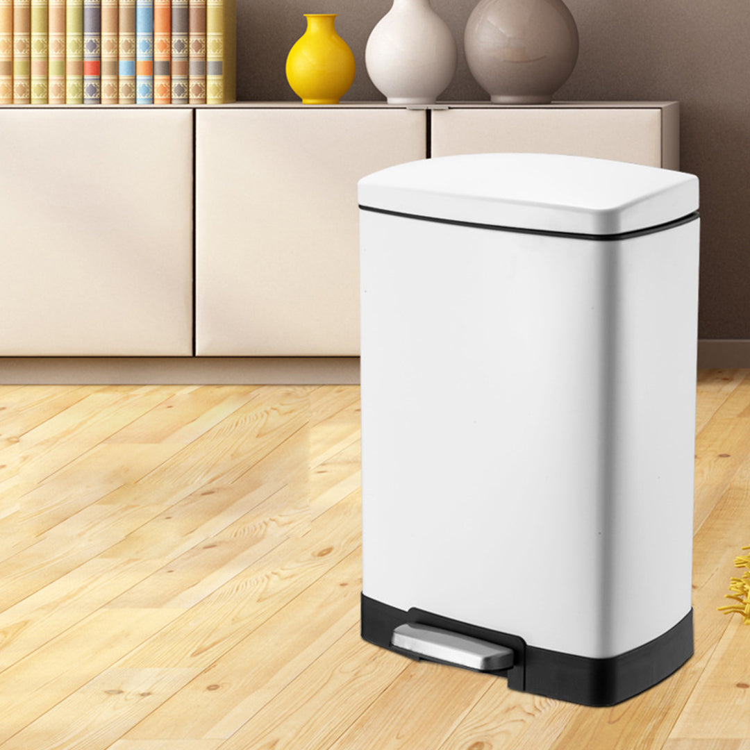 Rectangular 12L Stainless Steel Foot Pedal Recycling Bin for Garbage White