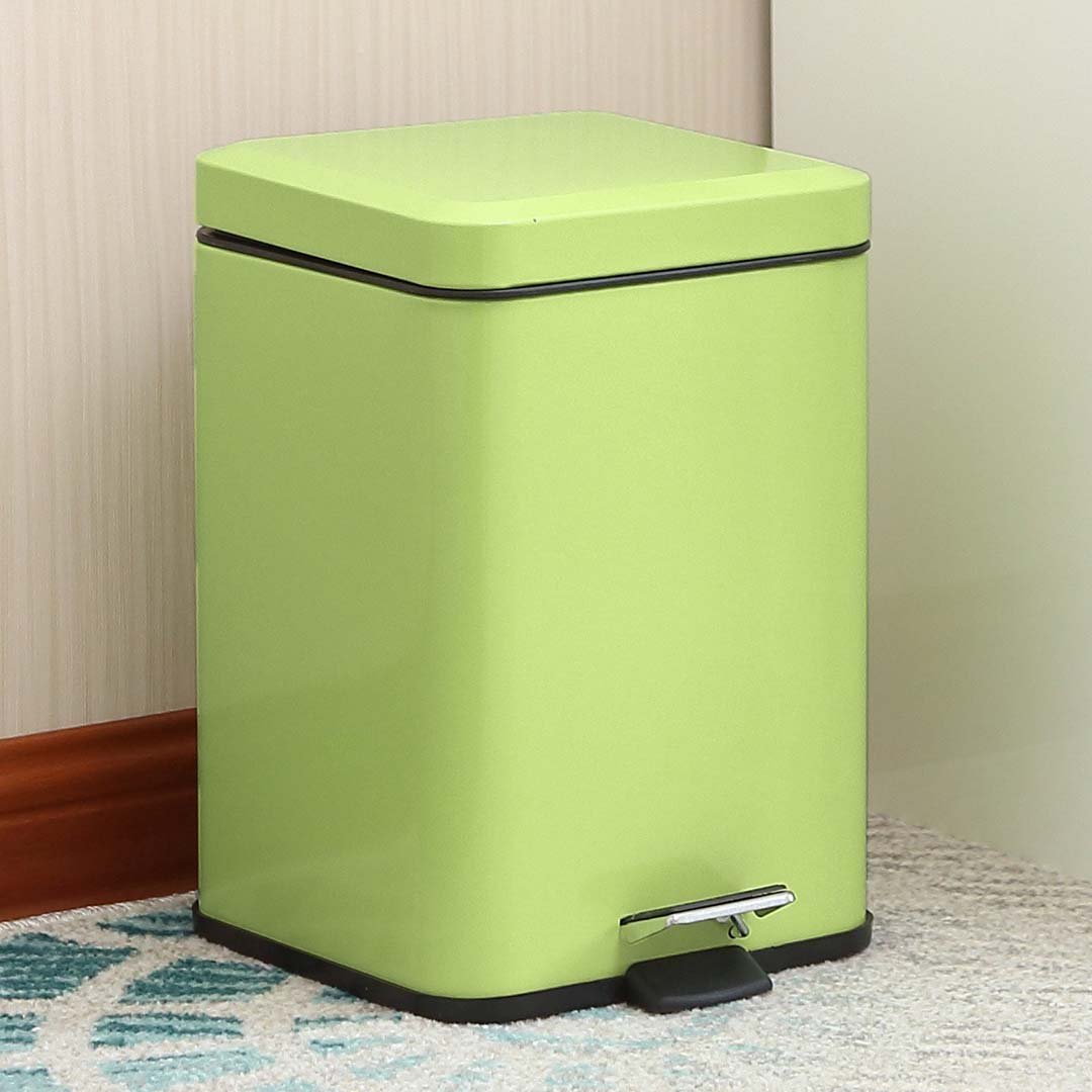 Foot Pedal Stainless Steel Trash Bin Square 6L Green