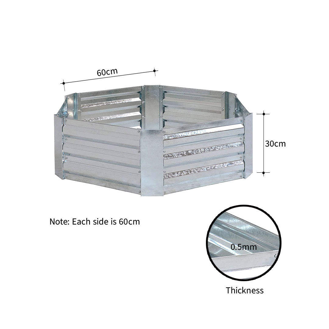 60cm Hexagon Shape Galvanized Raised Garden Bed Silver